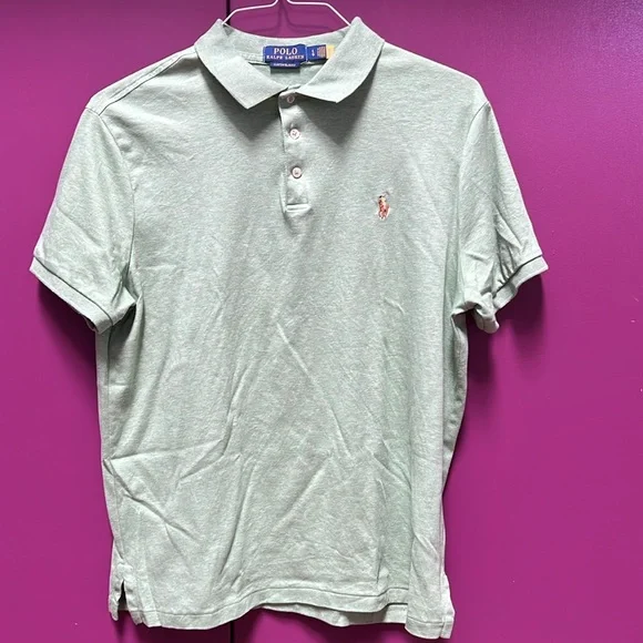 EUC men’s L green custom slim fit polo shirt—super soft - Picture 2 of 6